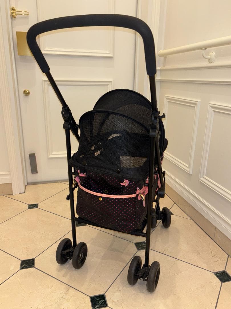 ペットカート ブラック ピンク ハート柄