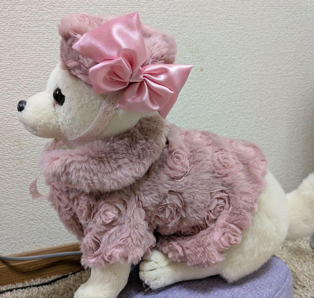 オーダー可能　ピンクのバラ模様ファーケープ＆ファーベレー帽　ハンドメイド