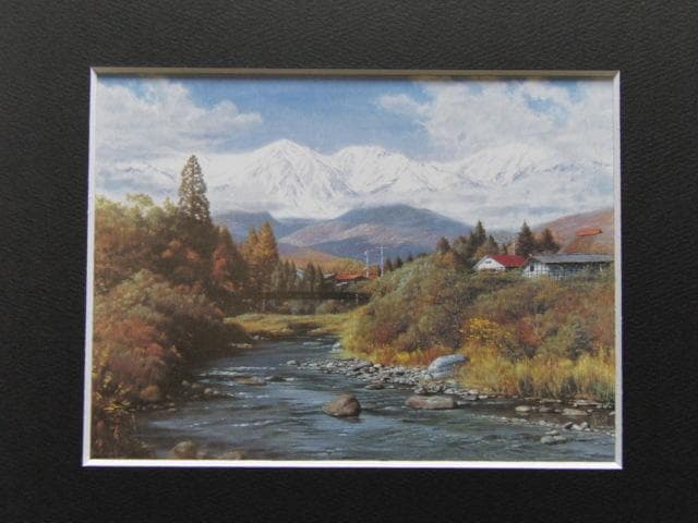 鎌田勝美、白馬残雪、希少な額装用画集より、新品高級額装付、状態良好