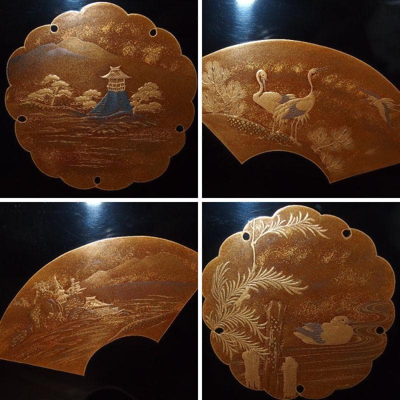 【骨董・時代の美品】大名道具 宝箱 山水蒔絵 箱物/蓋物/菓子器/容器 金縁隅切