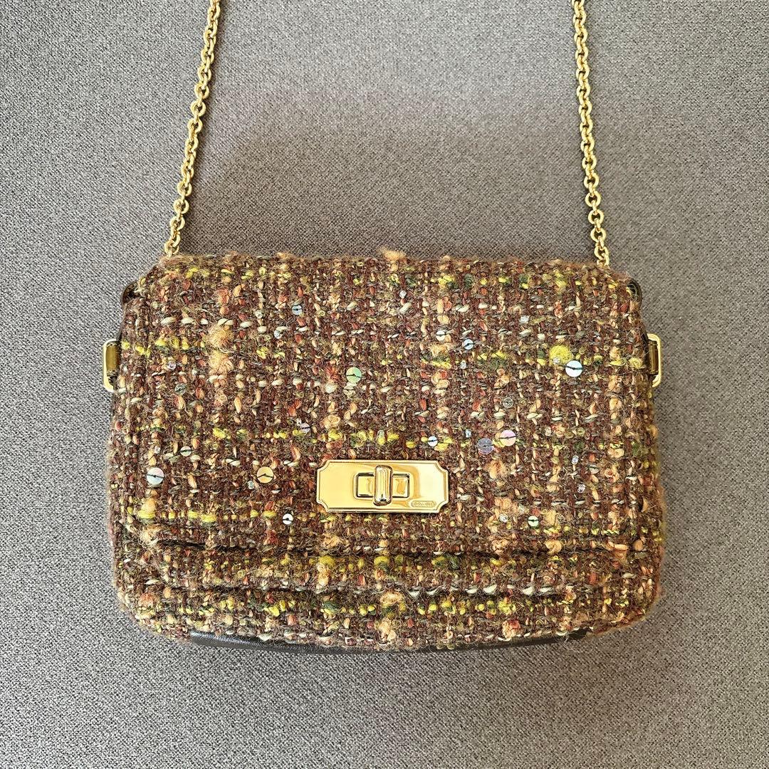 COACH　コーチ　ツイード チェーン 　パンコール　ショルダーバッグ　緑