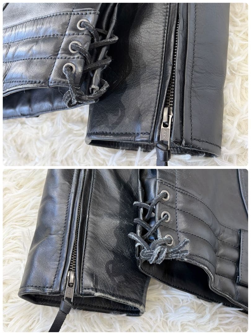 特大 リューグーレザーズ ライダース ジャケット ボア襟 牛革 黒 2XL