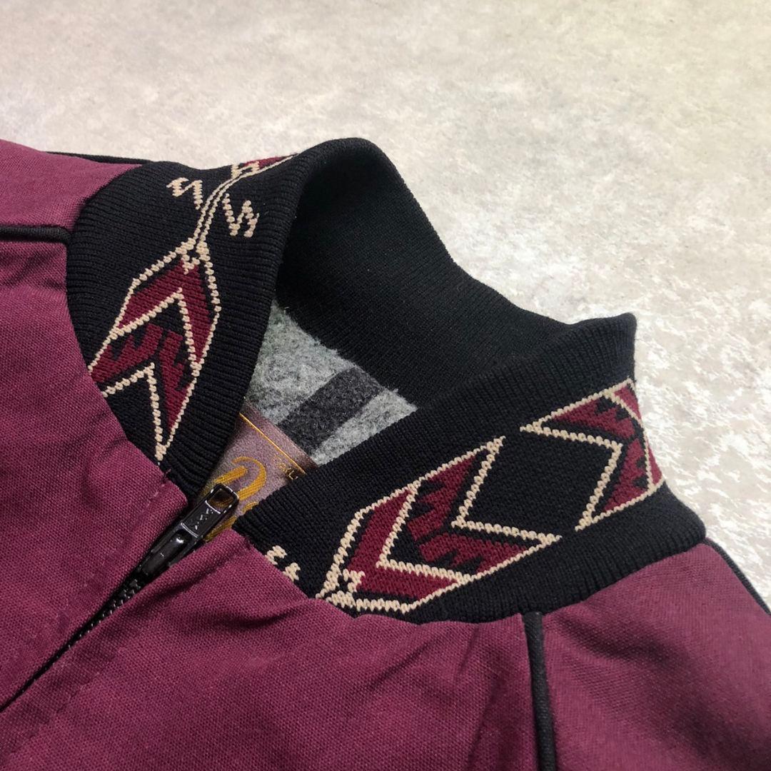 90sUSA製ネイティブ幾何学リブ切り替えダービージャケット型ブルゾンダック生地