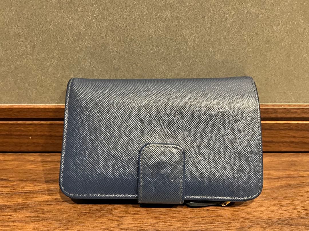PRADA ネイビー 二つ折り財布 1M1225 サフィアーノ