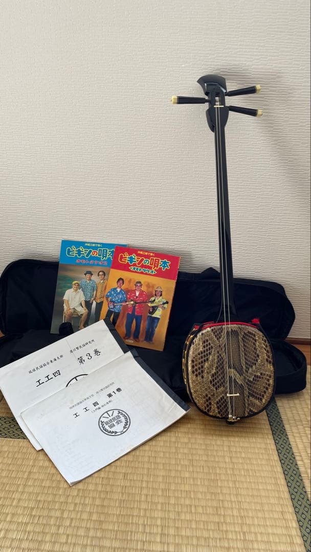 3/18まで特価❗️沖縄三線　ソフトケース付　初心者　三味線　黒塗