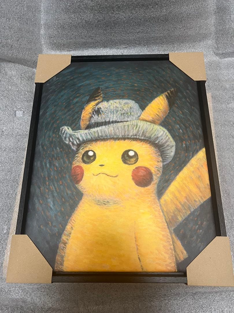 ゴッホピカチュウ キャンバスアート 黒木枠付　Sサイズ 45×35cm