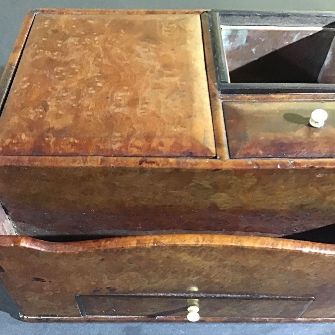 時代玉杢小箱　摘みは真珠　指物師の傑作品