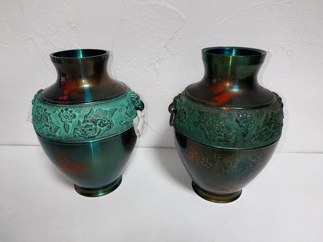 【2点】久芳堂 銅花器 銅蟲花瓶 花器 槌目 茶道具 花道具 華道具 花生