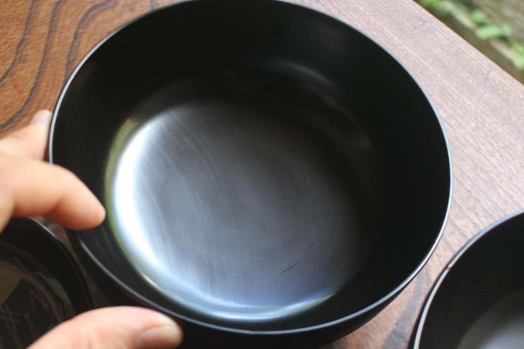 デッドストック！極上糸目黒漆に風情ある吹寄せ蒔絵の映える大椀2点（検輪島塗雑煮椀