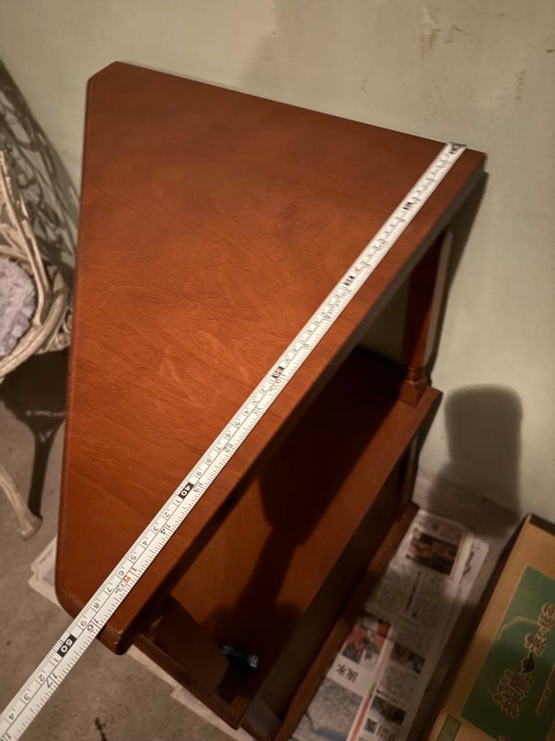 木製コーナーテーブル ブラウン 扉付き