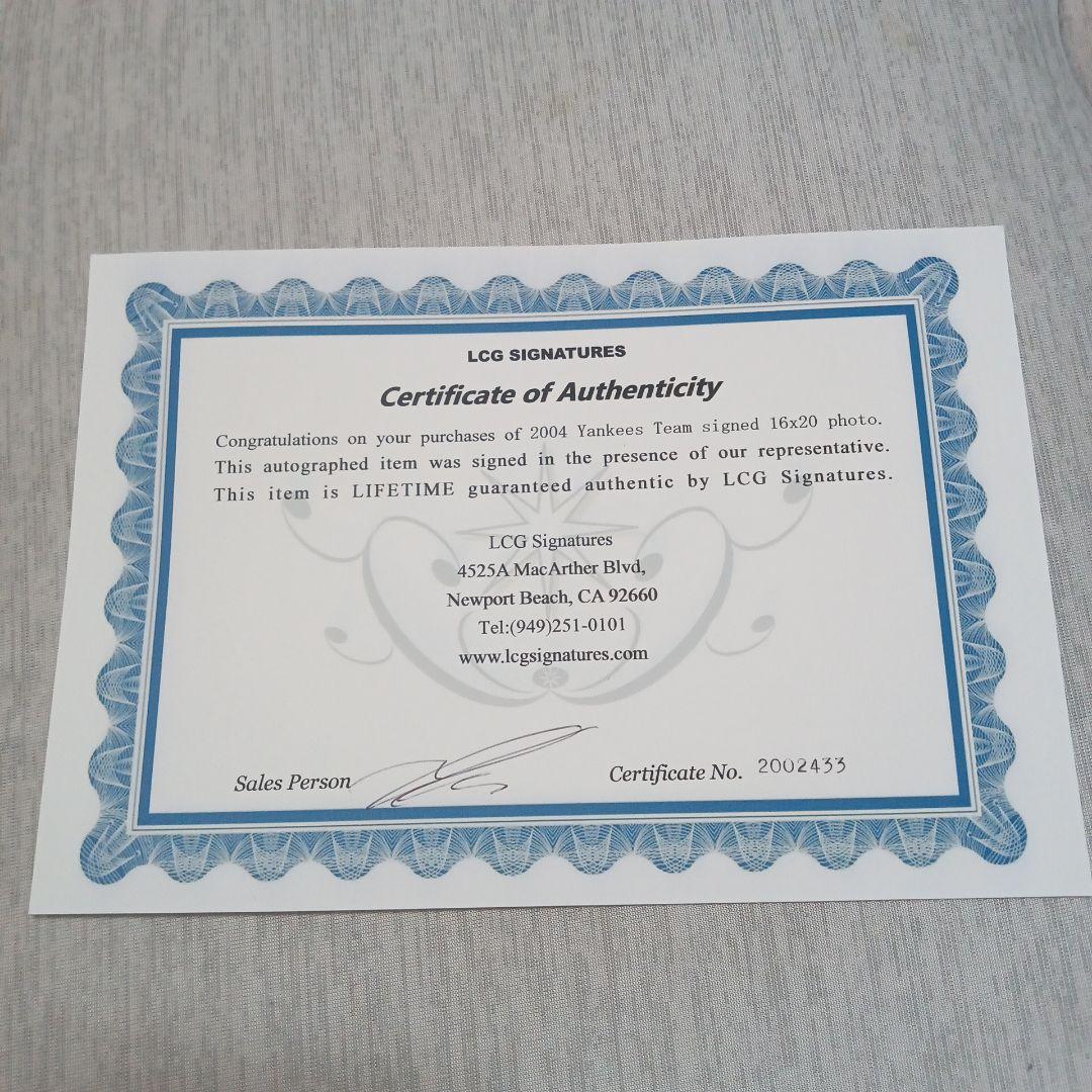 MLB NY ニューヨーク ヤンキース 2004年 直筆 サイン フォト 証明書