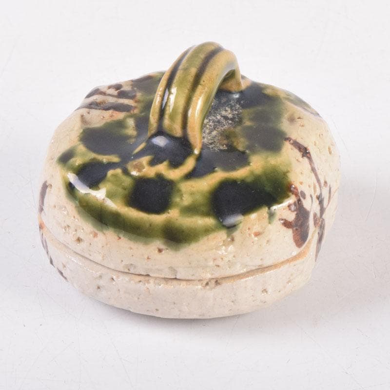 茶道具　織部焼　山口錠鉄作　香合　時代箱　V　8373