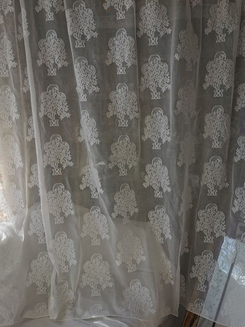 アンティーク 英国 マドラスレース 生命の樹と鳥 ノッティンガムカーテンパネル