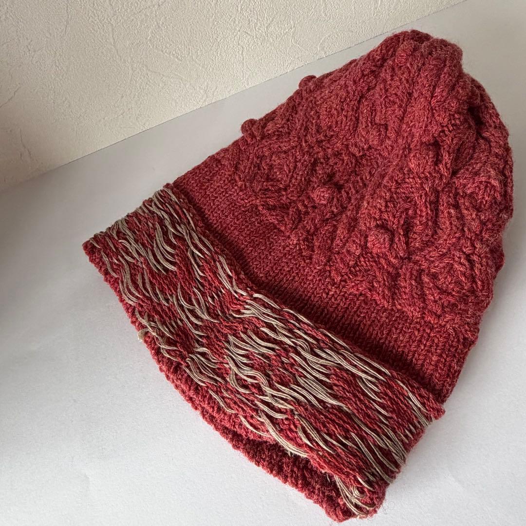 キャピタル ハンドニット フィッシャーマンキャップ 赤系 ニット帽 ビーニー