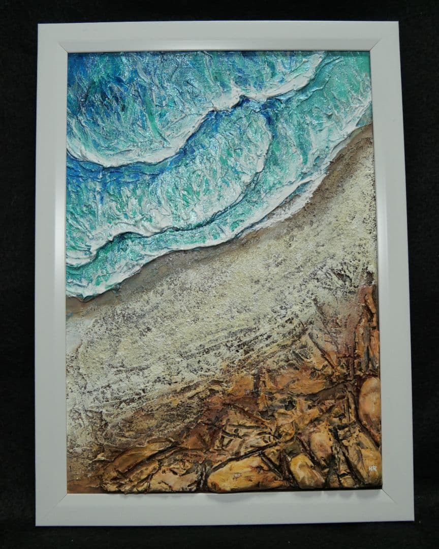 油絵 絵画 【岩場の砂浜】