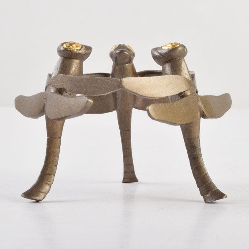 茶道具　加賀象嵌匠　本江敏彦作　唐銅　蜻蛉蓋置　共箱　V　9224