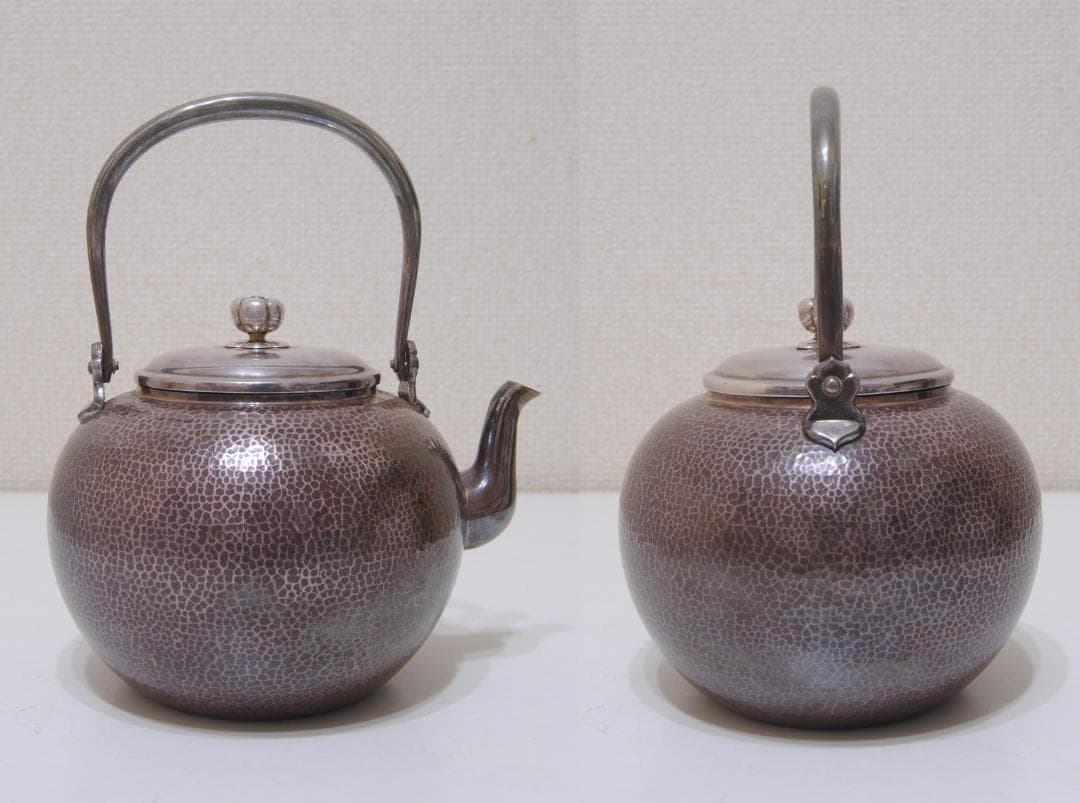 平安 秦造 ★★ 純銀 槌目 丸形 湯沸 急須 シルバー 茶道具