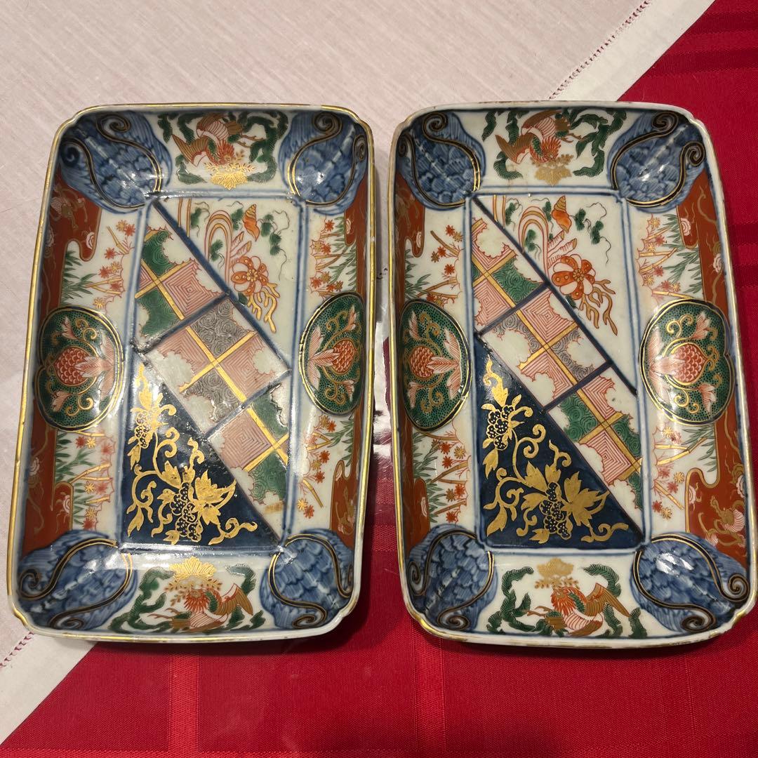 大明萬暦年製　長方皿　２枚　古美術　骨董品