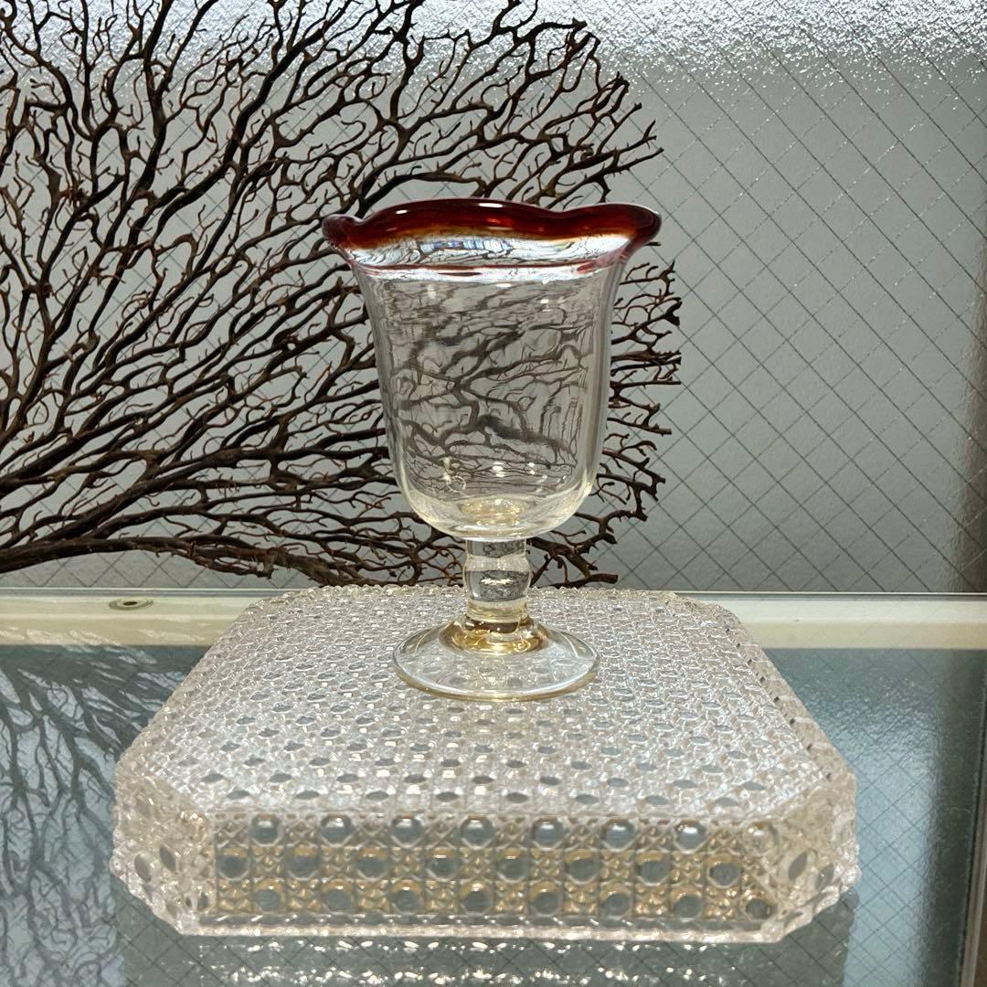 骨董　時代ガラス　ゆらゆら　花フチリップ　氷コップ　ウラン