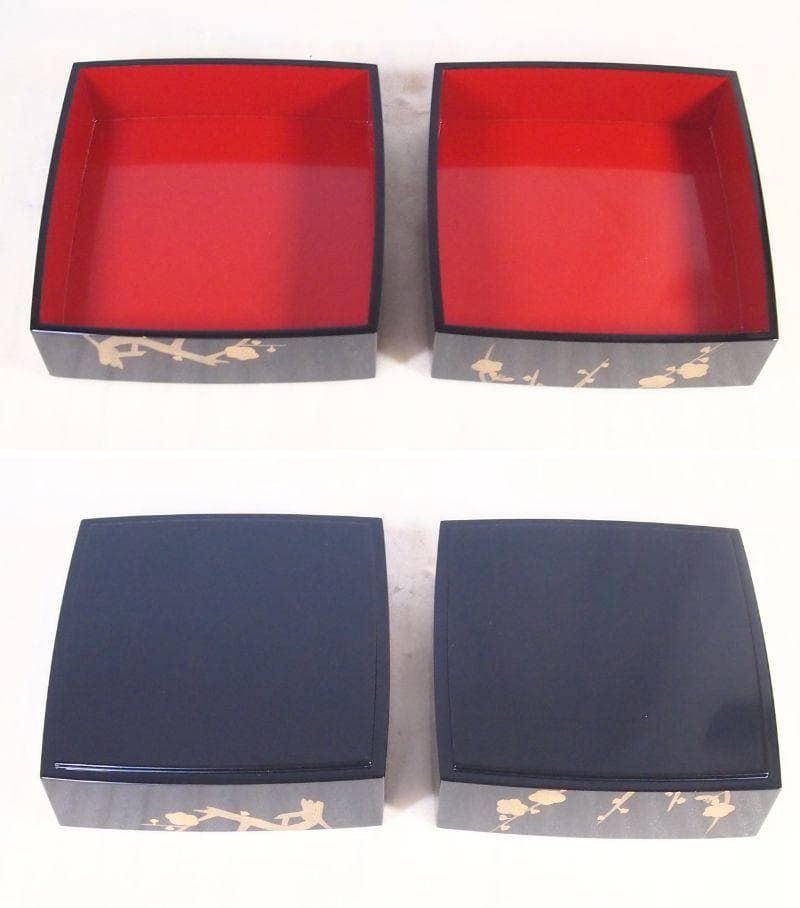 【美品】輪島塗 大向高洲堂 五聖蒔絵 四段重箱 台付き お重/弁当箱 漆器/食器