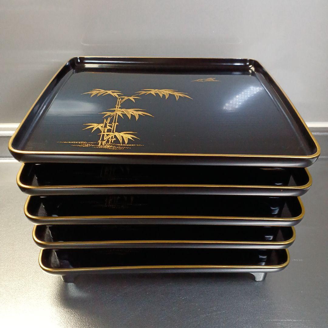 明治初期輪島塗沈金四方膳五客