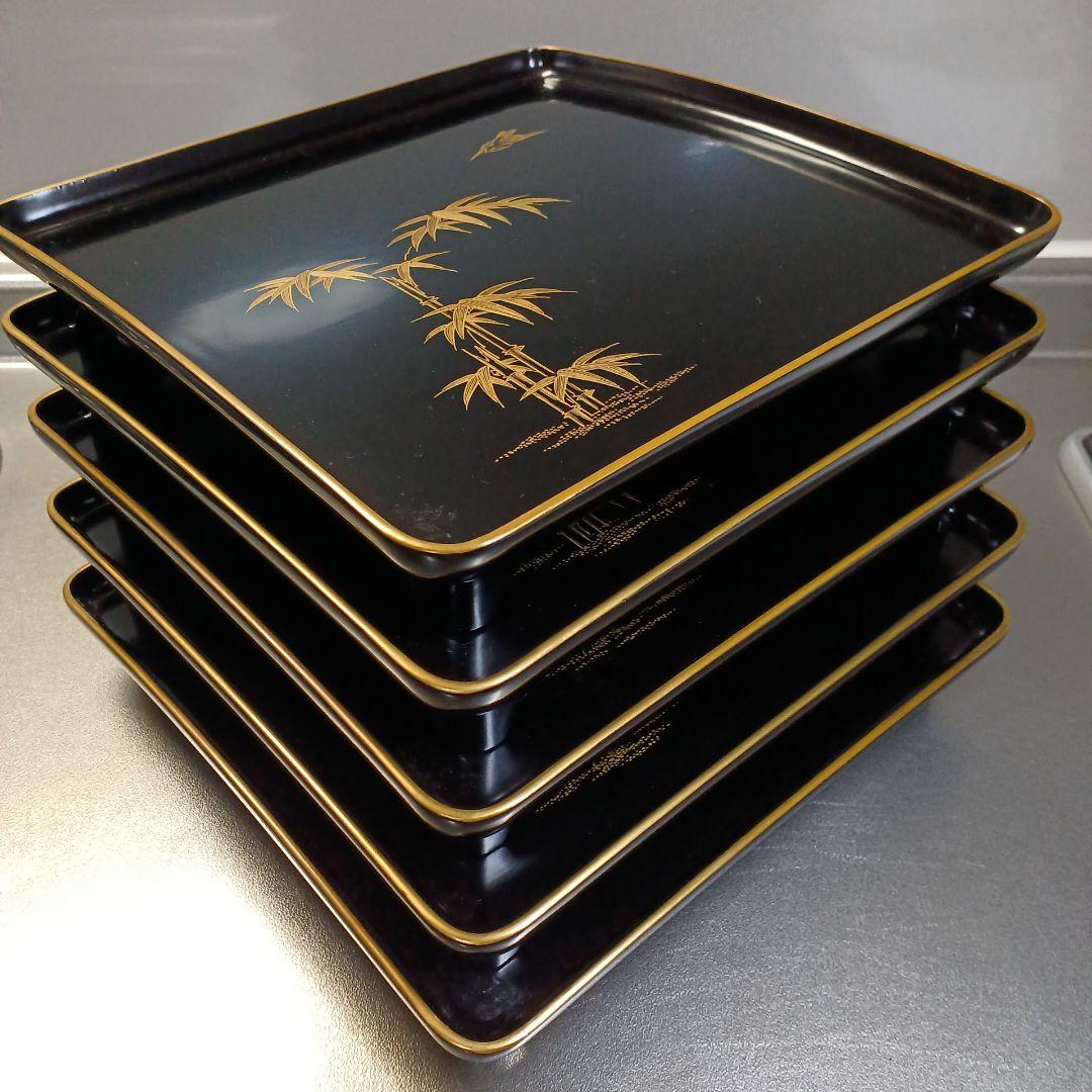 明治初期輪島塗沈金四方膳五客