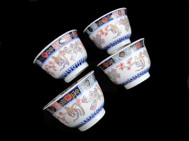 古伊万里　金襴手　烏帽子に紅葉の図　向付　４客　E203AS-BWg