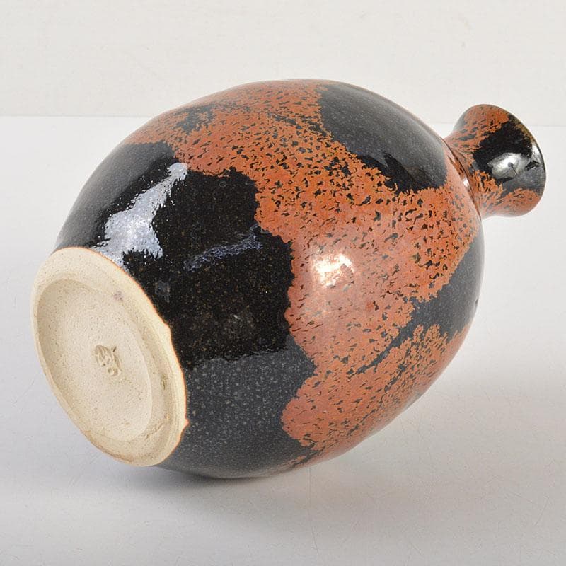 京焼　清水焼　清水保孝作　鉄釉鉄彩　花入　共布共箱　C　6744