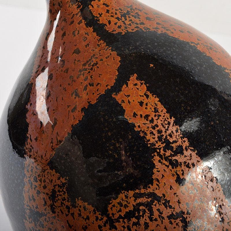 京焼　清水焼　清水保孝作　鉄釉鉄彩　花入　共布共箱　C　6744