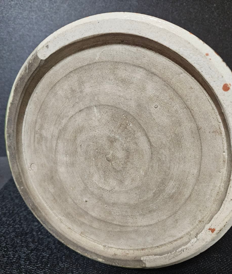 織部焼　瀬戸焼　名工　松原老松作　織部釉　麦藁文様　手焙　火鉢　花入れ　鉢カバー