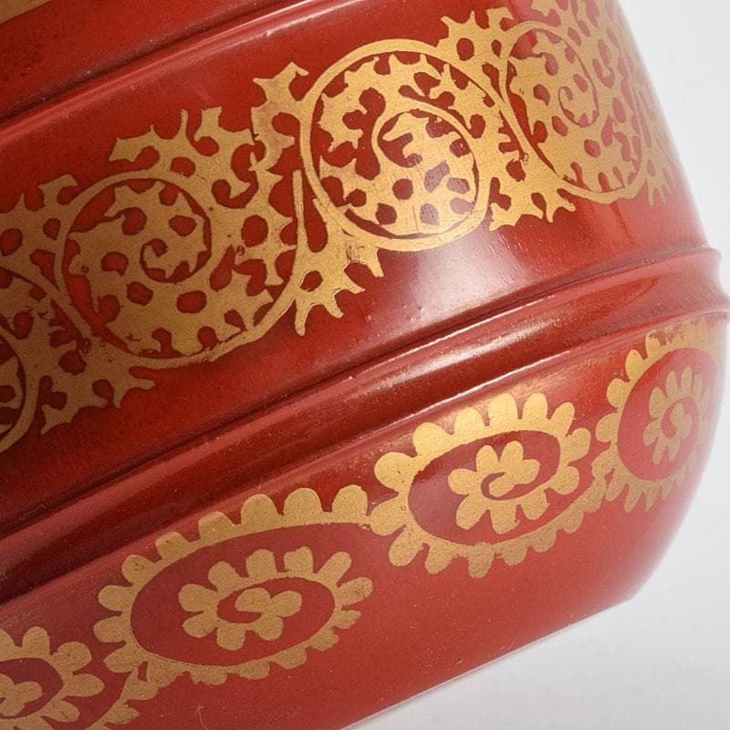 専用　茶道具　塗師中村宗哲作　朱唐草如心好　寸切茶器即中斎極め箱　M　R9252