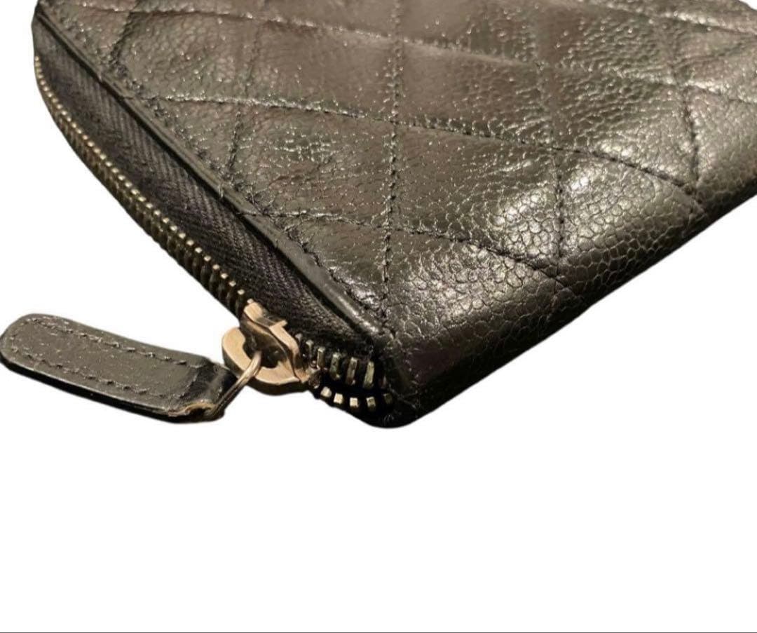 【極美品】CHANEL キャビアスキン　マトラッセ　ウォレット　ココマーク　財布