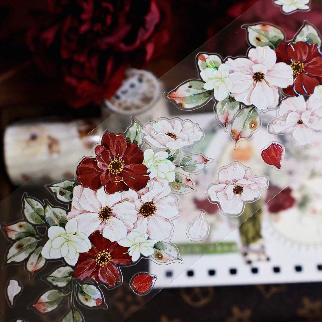 贝壳光 霜红棕染 ダイカット加工 6cm×4m 海外マスキングテープ