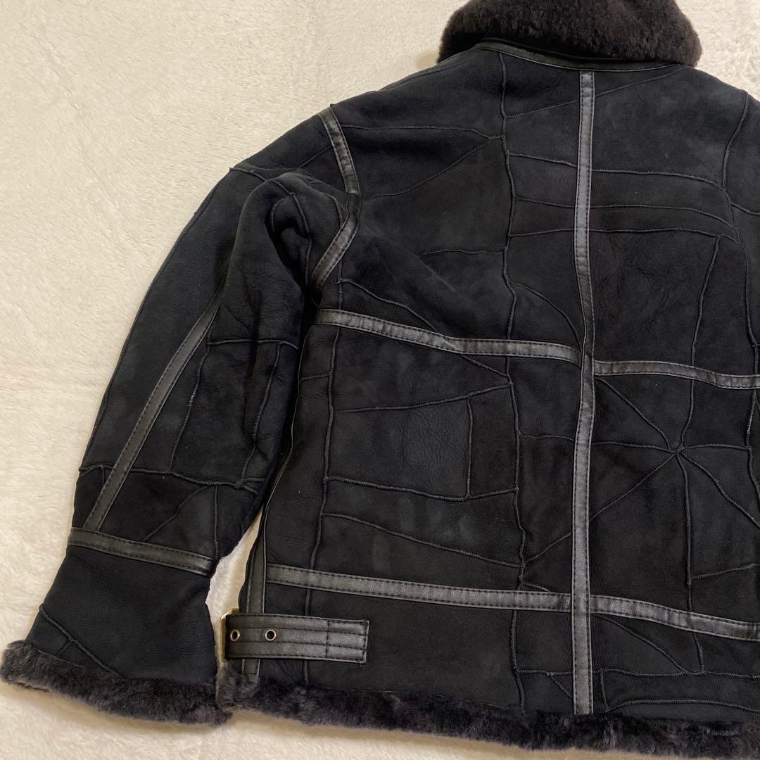 ムートンジャケット ブラック パッチワーク 羊革 B-3タイプ 韓国製 メンズM