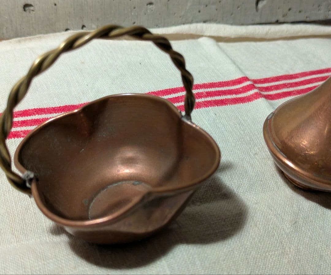 フランスアンティーク　ディネット 銅製ままごと ミニチュアキッチン道具 4個