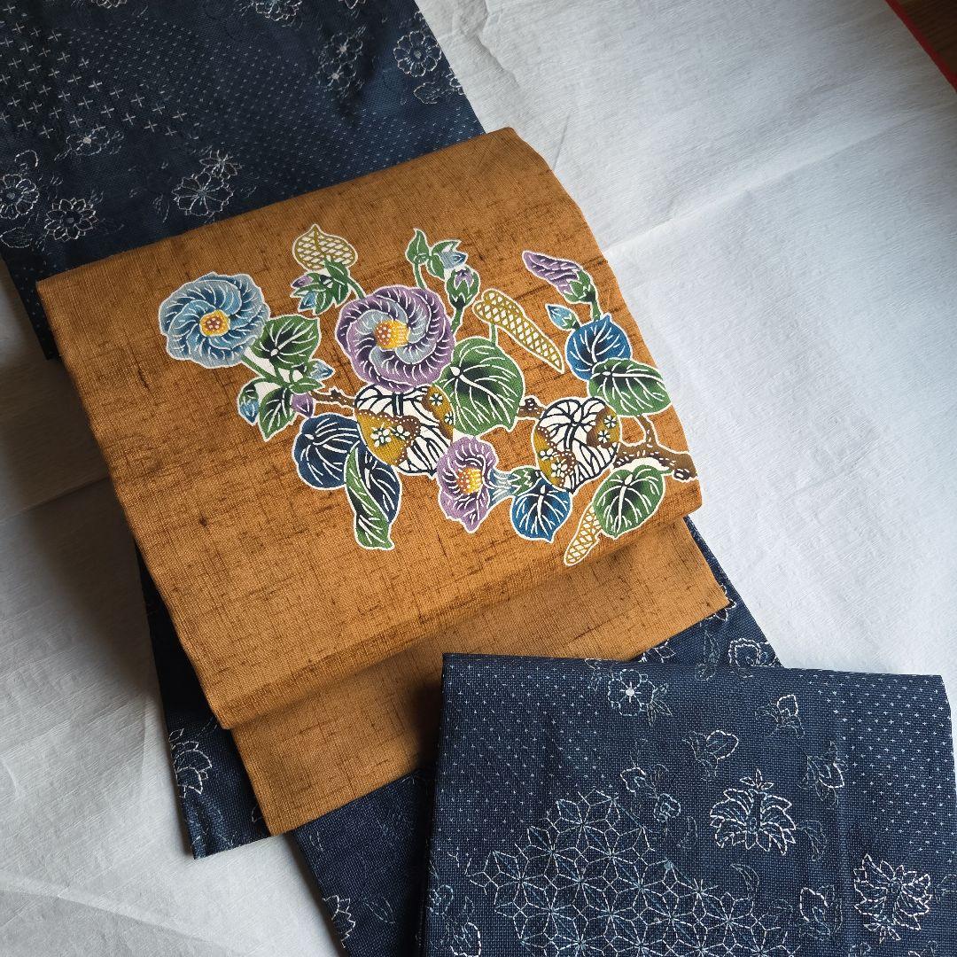 本場琉球紅型染　知念積元　紬名古屋帯