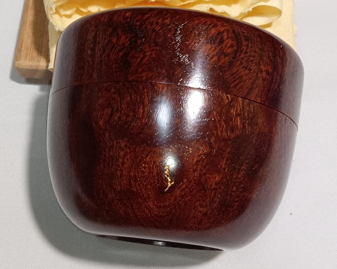 茶道具　木地師　和田海山作　欅拭漆塗杢目沈金加工平棗　超美品！！