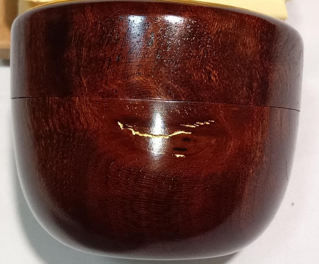 茶道具　木地師　和田海山作　欅拭漆塗杢目沈金加工平棗　超美品！！