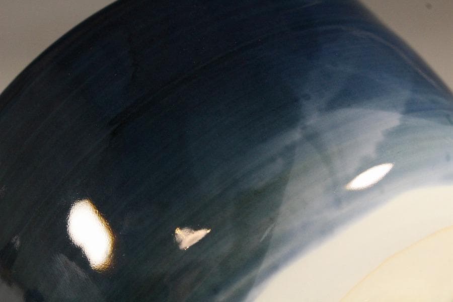 加藤巖作 藍彩茶碗 煎茶 美品 共箱(K-YC429)