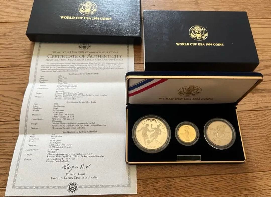 希少1994アメリカ サッカーワールドカップ 記念メダルセット 金貨 銀貨 銅貨