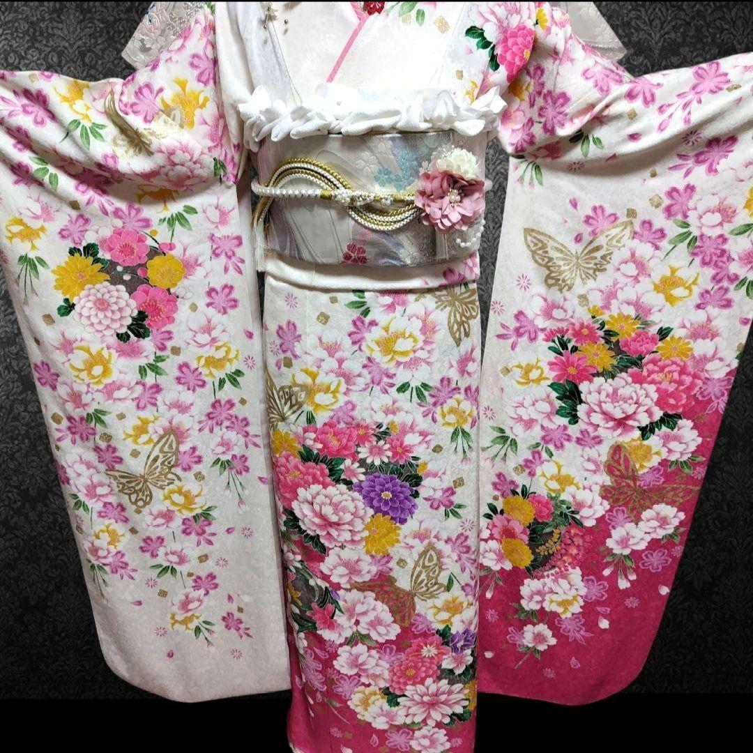 振袖フルセット(8点)・成人式・金彩加工・くすみ・ピンク・正絹・逸品