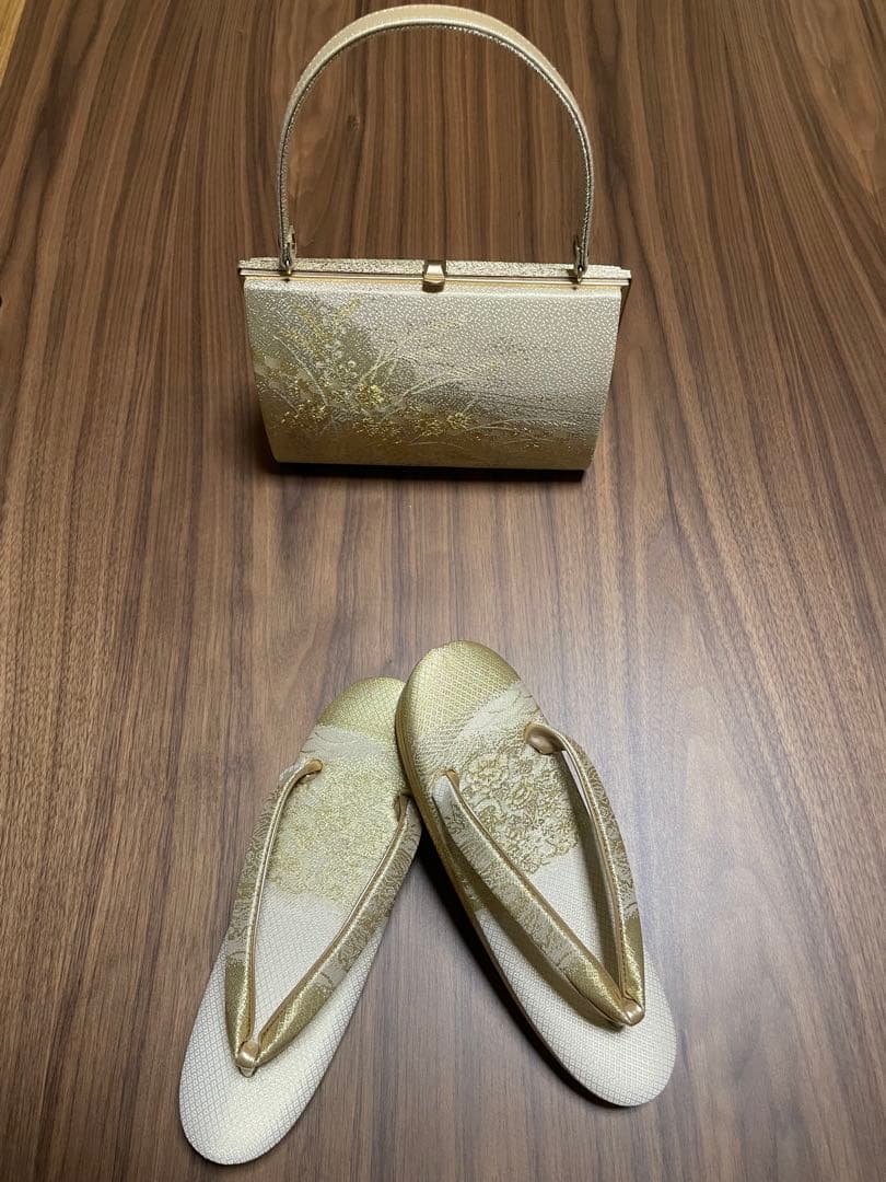 和装用　礼装　佐賀錦　Ｍ〜Ｌサイズ　留袖用 日本製 草履バッグ ゴールド 花柄