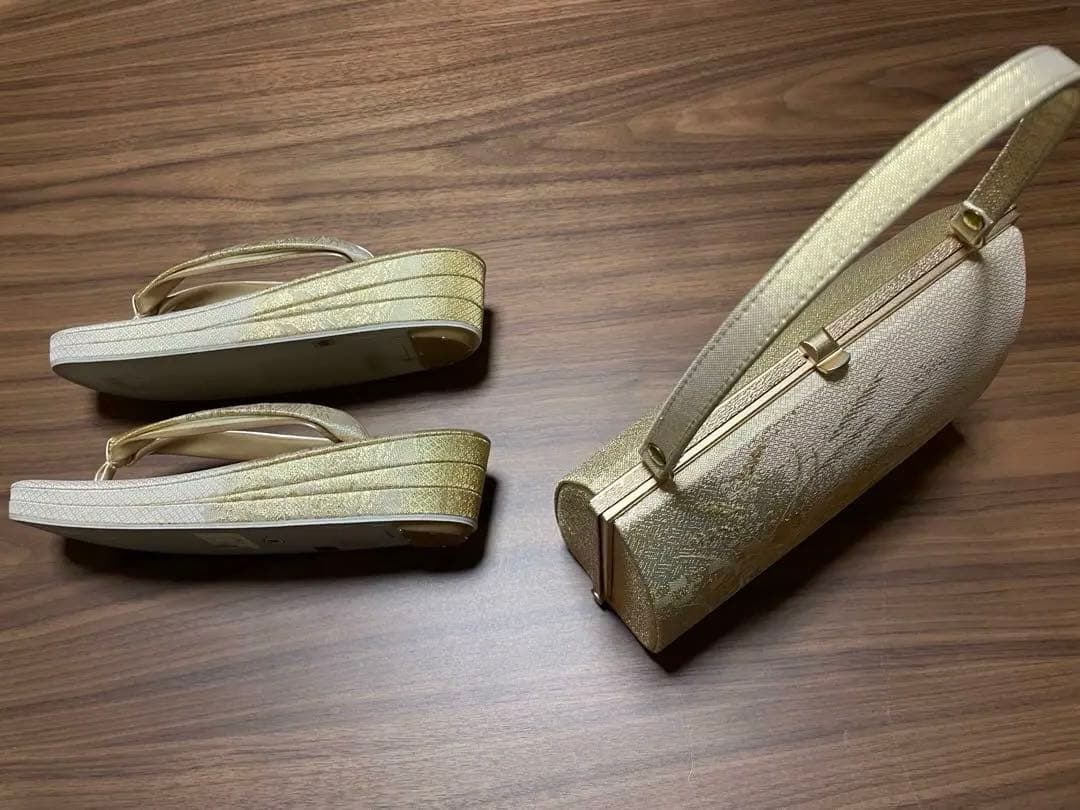 和装用　礼装　佐賀錦　Ｍ〜Ｌサイズ　留袖用 日本製 草履バッグ ゴールド 花柄