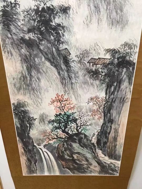 中国美術 紙本 山水画 掛軸