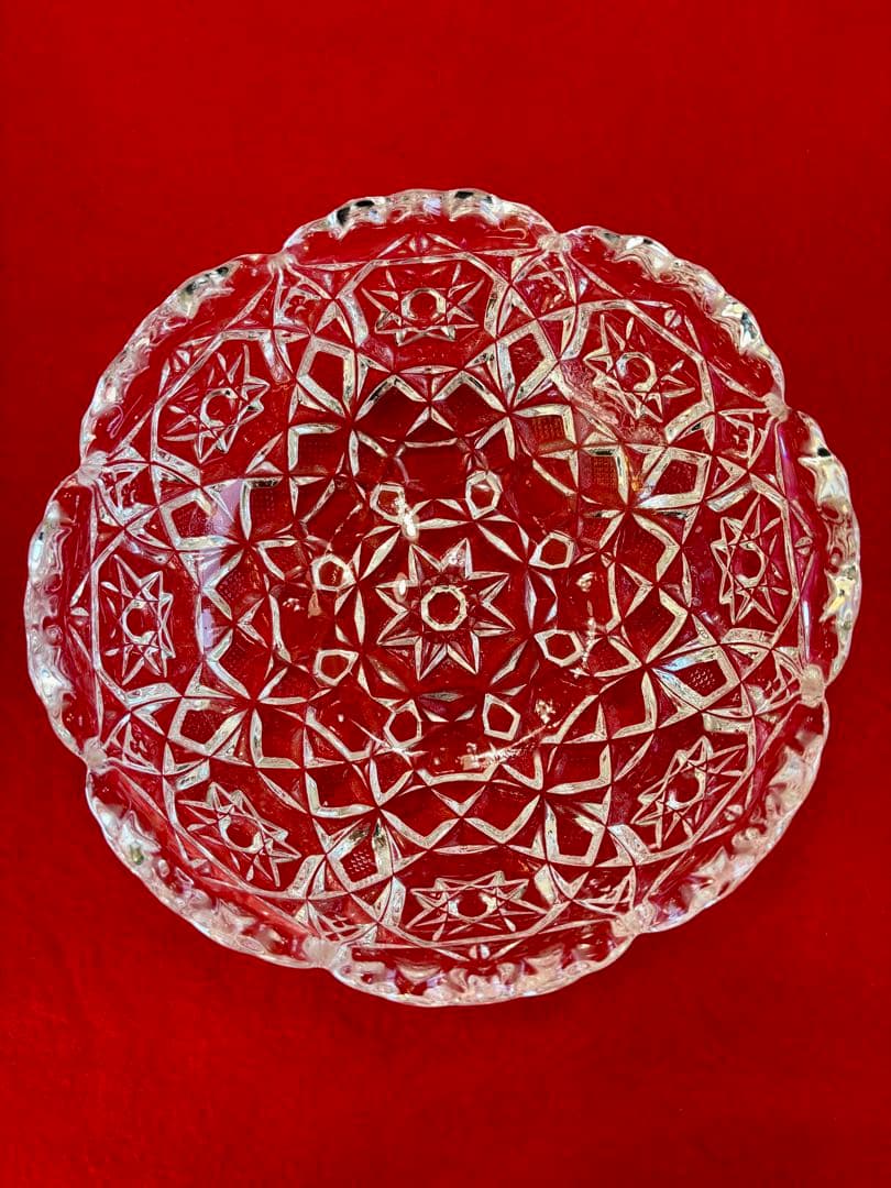 古い　クリスタルガラス 星形模様 皿 約20cm