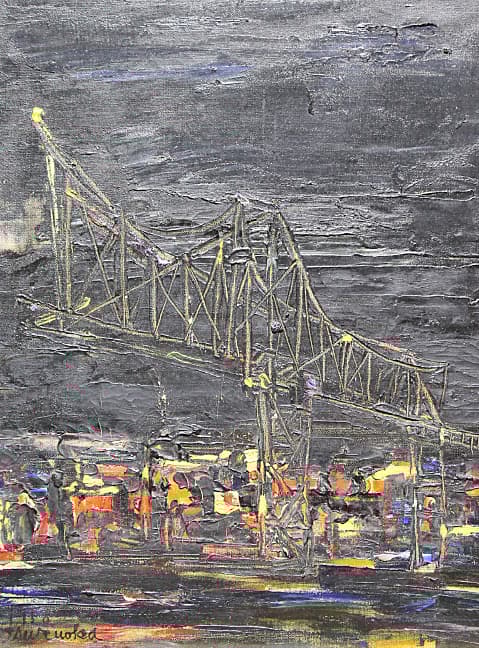 鶴岡義雄 【ニューオリンズ夜景】1958年 油彩 6号