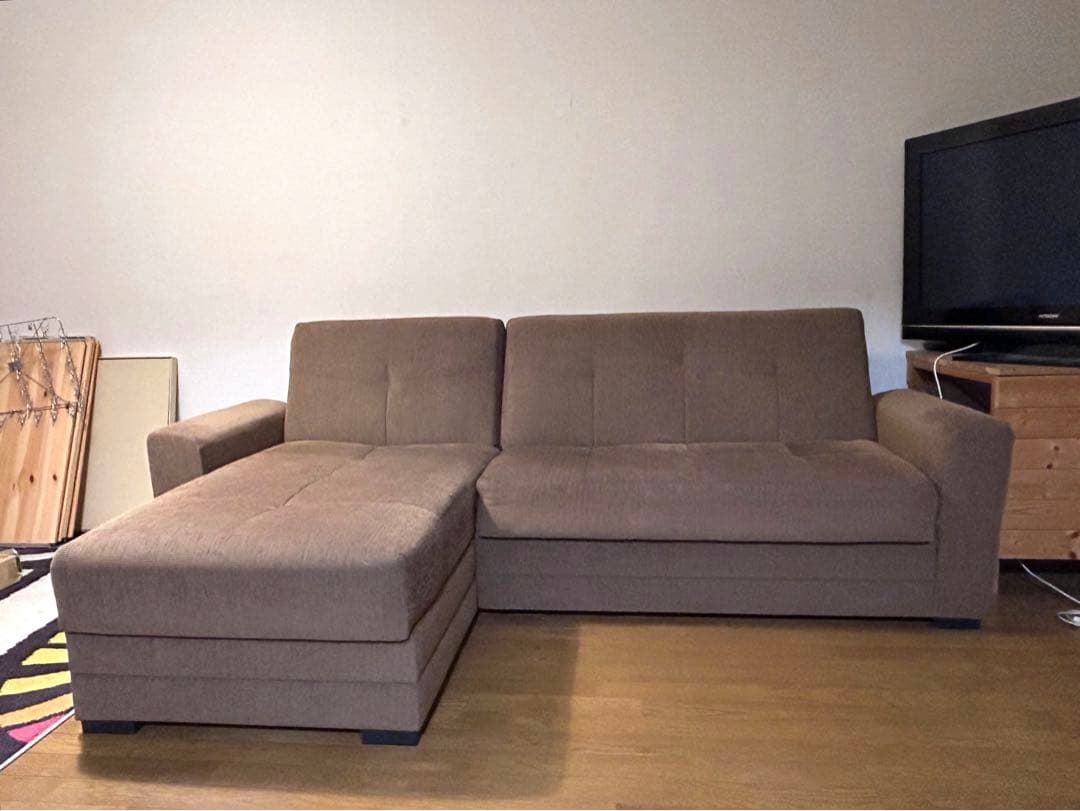 【フランスベット/都内近郊のみ】ブラウン L字型ソファベット　4人がけ