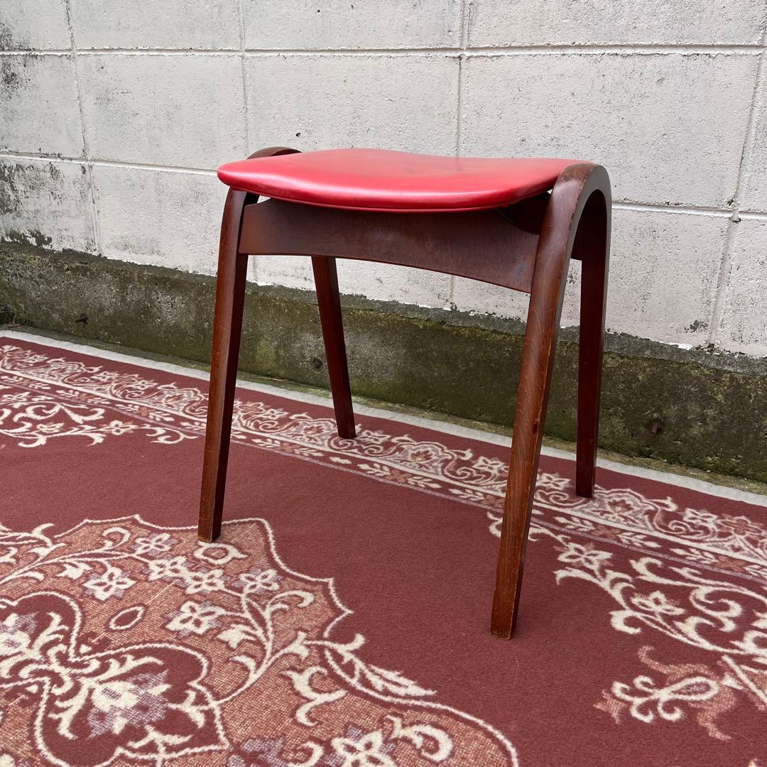 剣持勇デザイン ◾️ 秋田木工 木製スタッキングスツール 椅子 赤 レッド