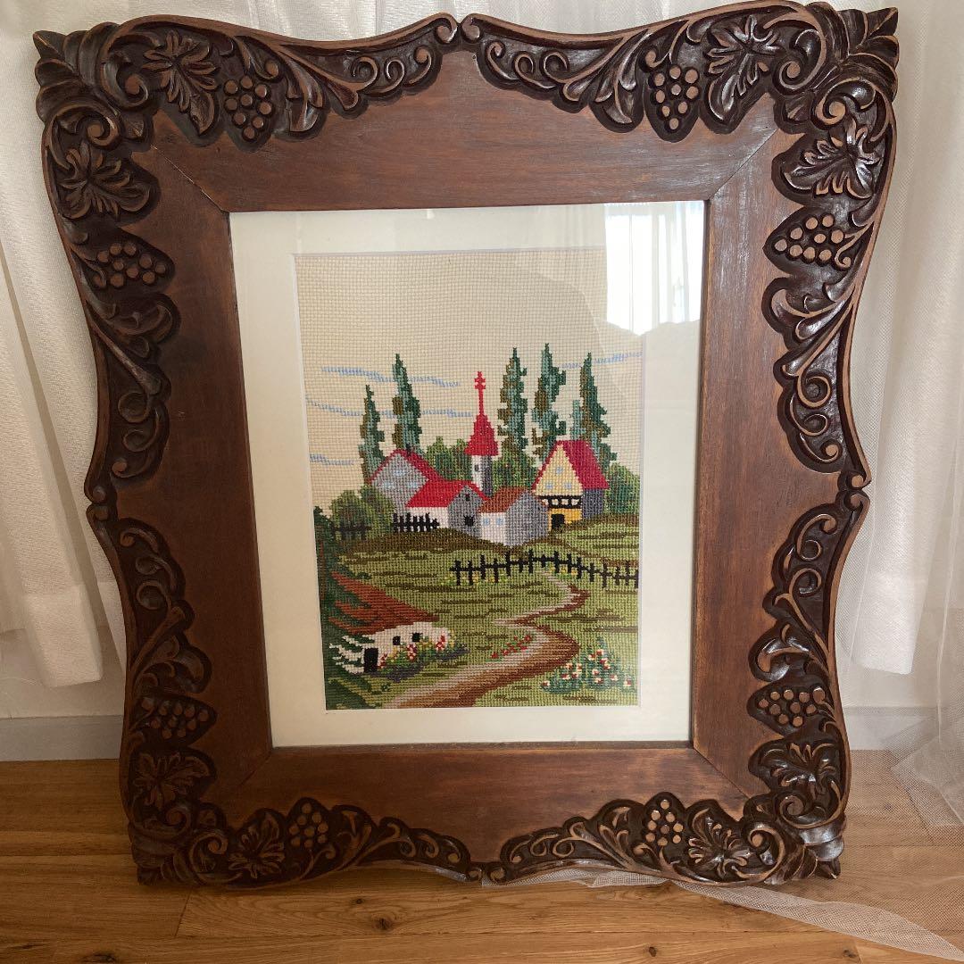 ［逸品物］海外アンティーク　重厚感ある彫額　ガラス付き　縦にも横にも使えます