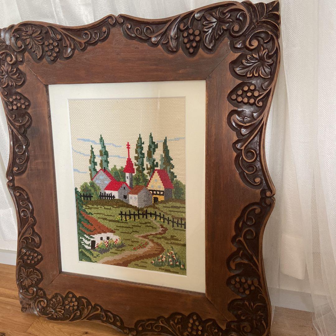 ［逸品物］海外アンティーク　重厚感ある彫額　ガラス付き　縦にも横にも使えます